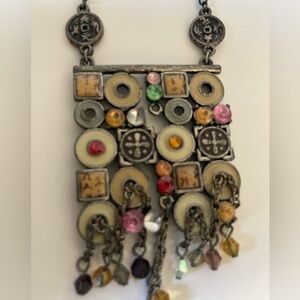 Mid Century Artisan Enamel design Necklace